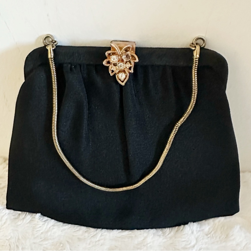 Vintage 1940s Black Rhinestone Purse